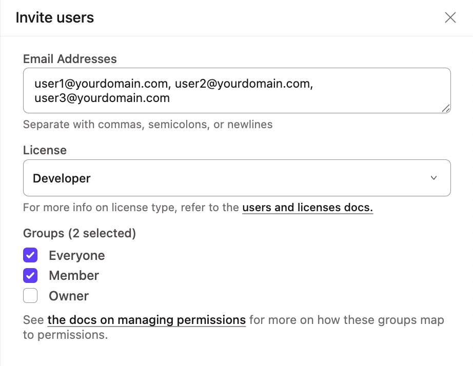 The invite users pane The invite users pane